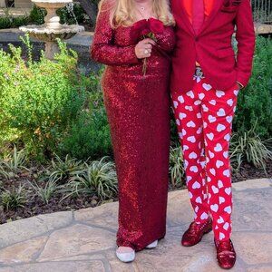 Dark Red Bordeaux Color St John Knit Long Formal Sequin Gown